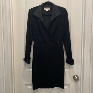 Ann Klein II Black Long sleeved midi wrap dress
